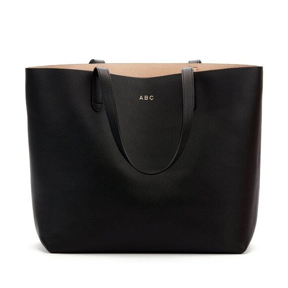 Cuyana Classic Structured Black Italian Pebbled Leather SFM Monogrammed Tote - Picture 11 of 11